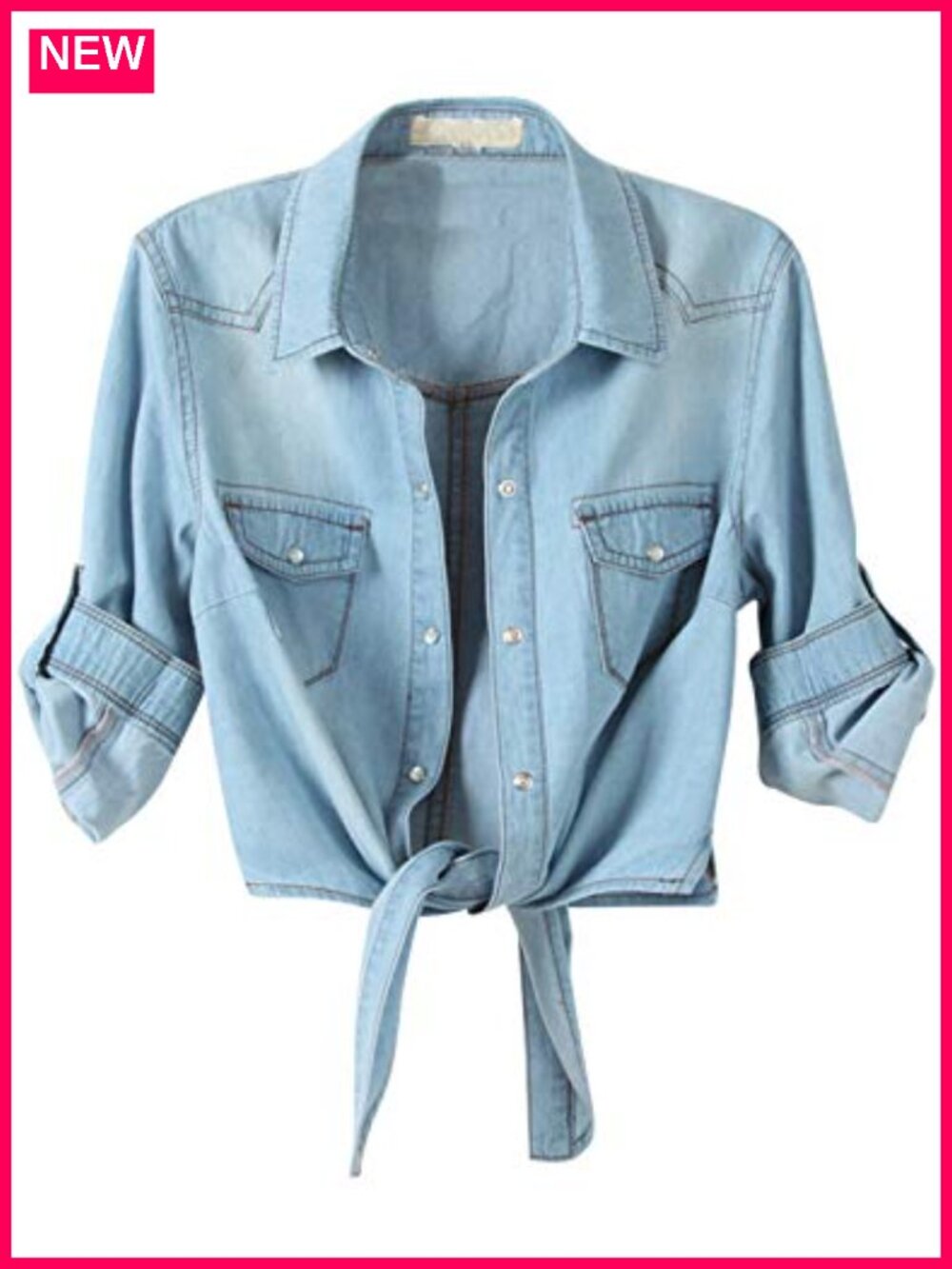 Womens Crop Denim Shirt Snap Front 3/4 Sleeve Chambray Cardigan